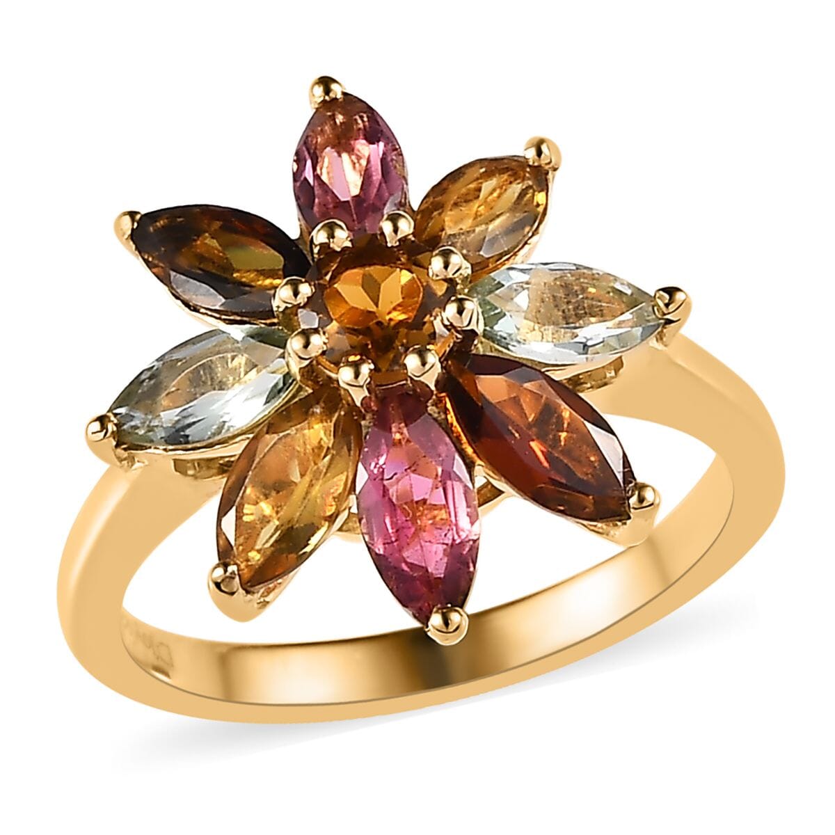 Multi-Tourmaline Floral Ring in Vermeil Yellow Gold Over Sterling Silver (Size 6.0) 2.00 ctw image number 0