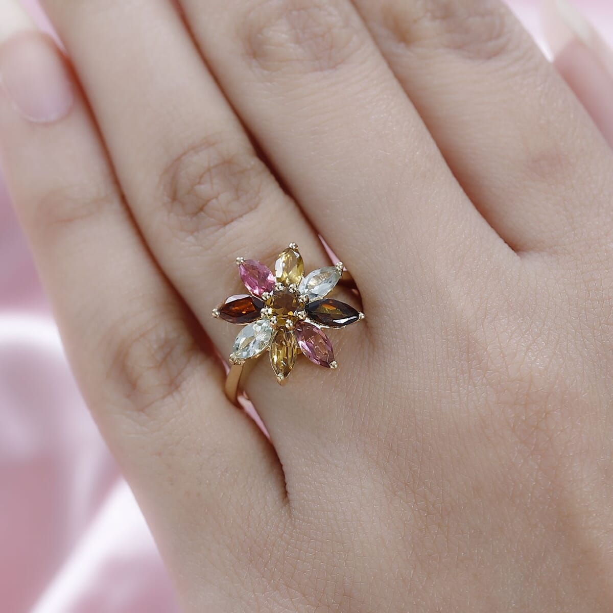Multi-Tourmaline Floral Ring in Vermeil Yellow Gold Over Sterling Silver (Size 6.0) 2.00 ctw image number 2