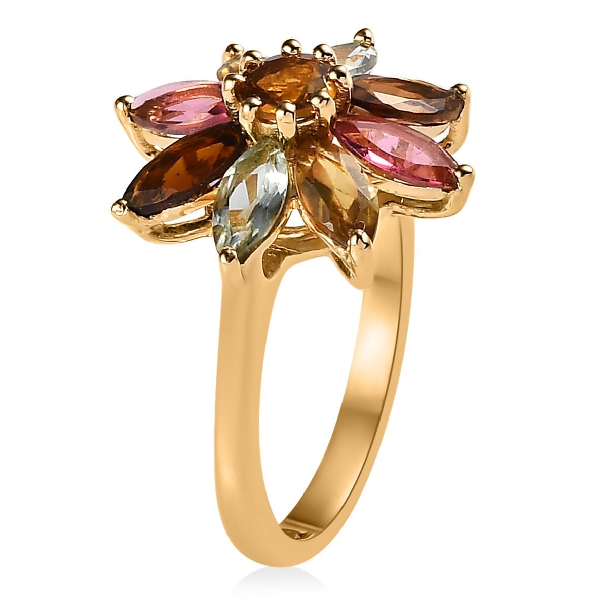 Multi-Tourmaline Floral Ring in Vermeil Yellow Gold Over Sterling Silver (Size 6.0) 2.00 ctw image number 3