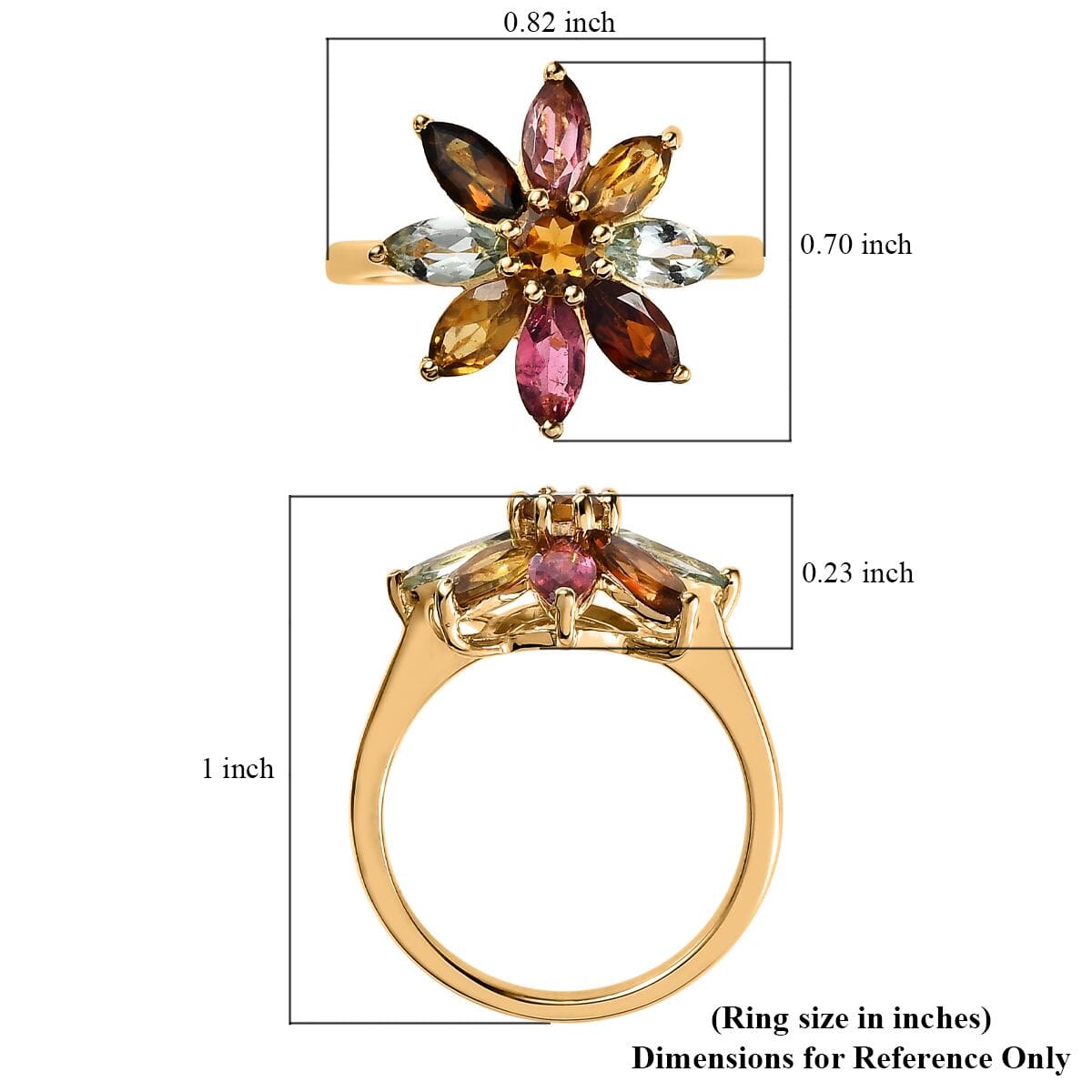Multi-Tourmaline Floral Ring in Vermeil Yellow Gold Over Sterling Silver (Size 6.0) 2.00 ctw image number 5