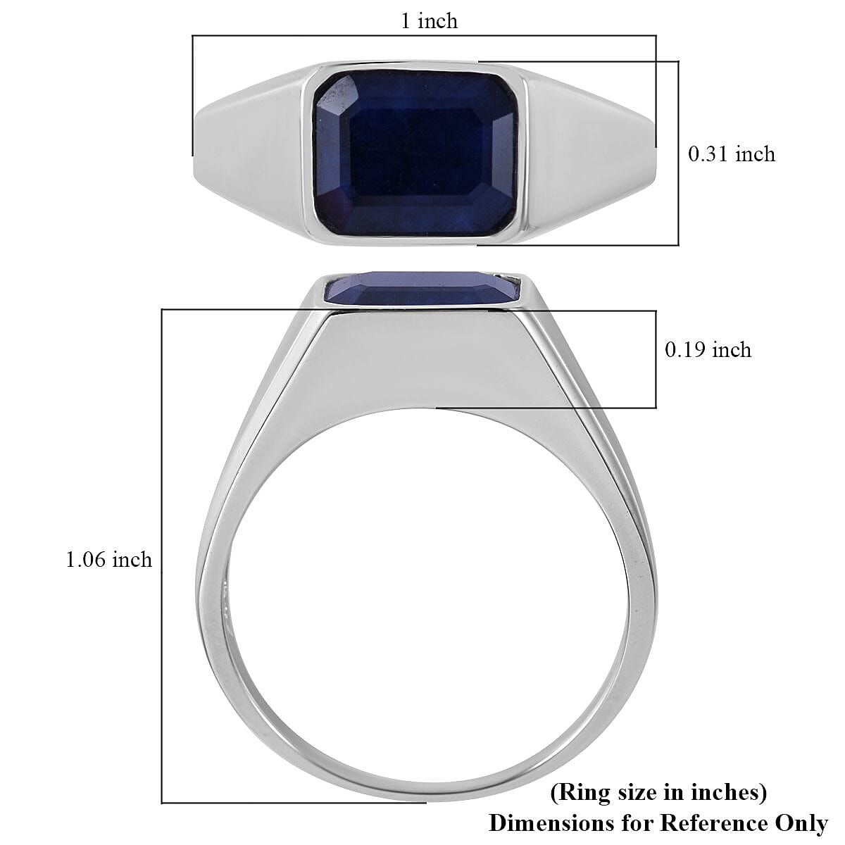 Madagascar Blue Sapphire (DF) Men's Ring in Platinum Over Sterling Silver (Size 9.0) 3.50 ctw image number 3