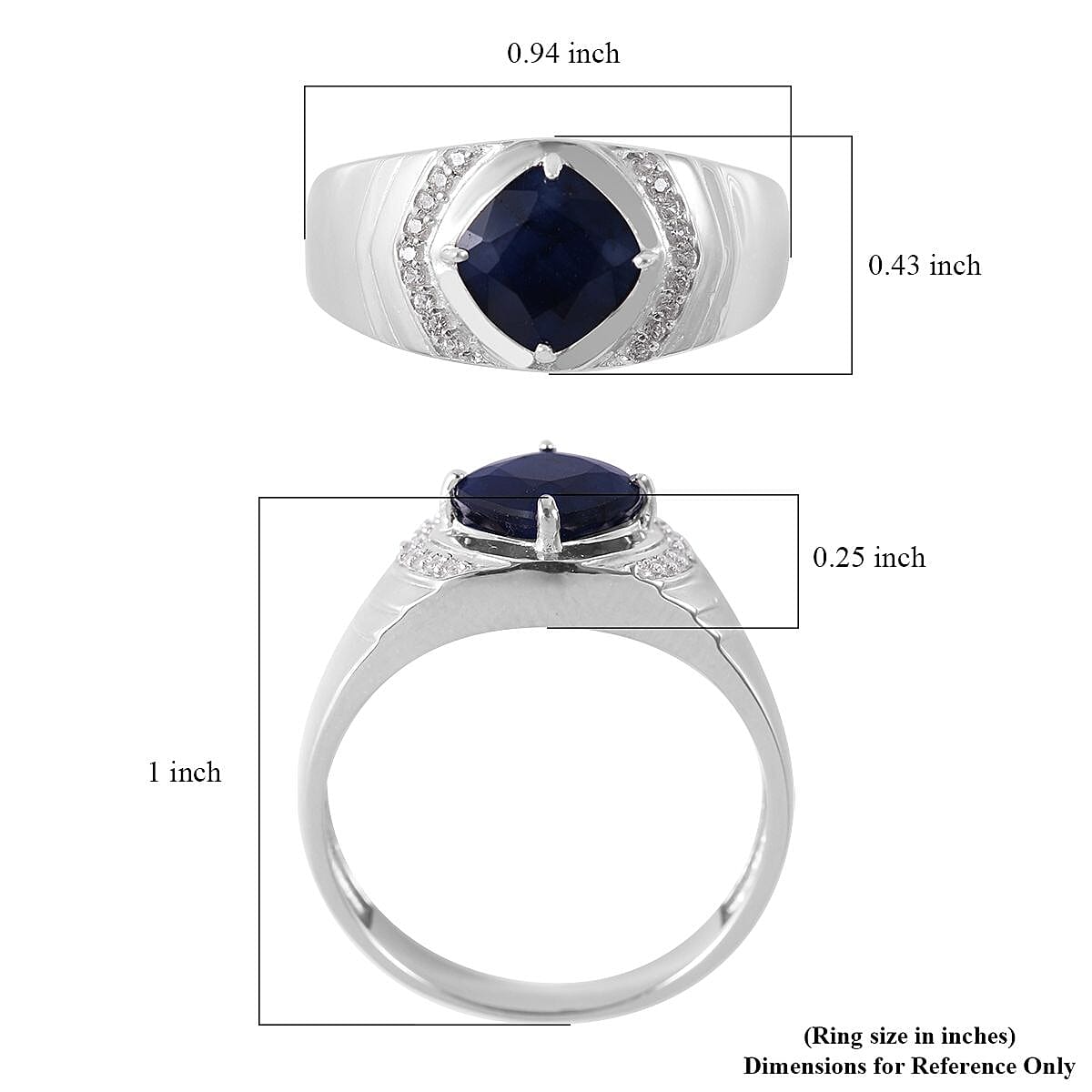 Madagascar Blue Sapphire (DF) and White Zircon Men's Ring in Platinum Over Sterling Silver (Size 10.0) 2.10 ctw image number 4