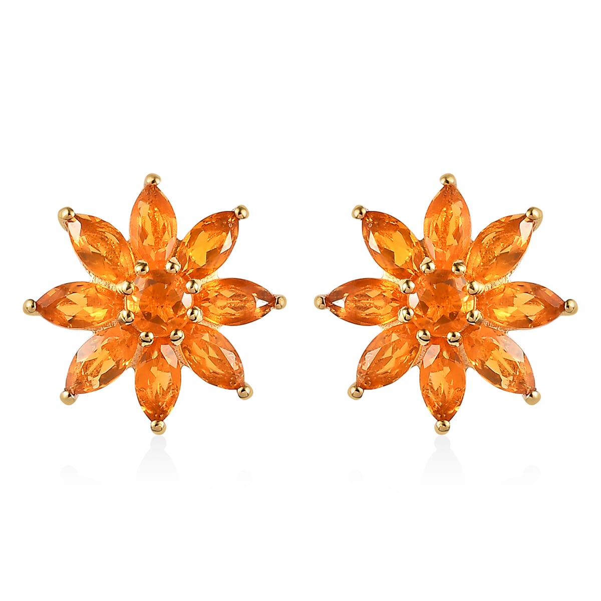 Jalisco Fire Opal Floral Stud Earrings in Vermeil Yellow Gold Over Sterling Silver 1.65 ctw image number 0