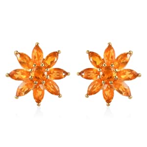 Jalisco Fire Opal Floral Stud Earrings in Vermeil Yellow Gold Over Sterling Silver 1.65 ctw