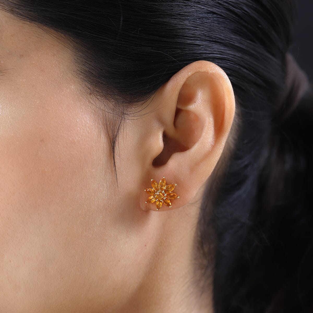 Jalisco Fire Opal Floral Stud Earrings in Vermeil Yellow Gold Over Sterling Silver 1.65 ctw image number 2