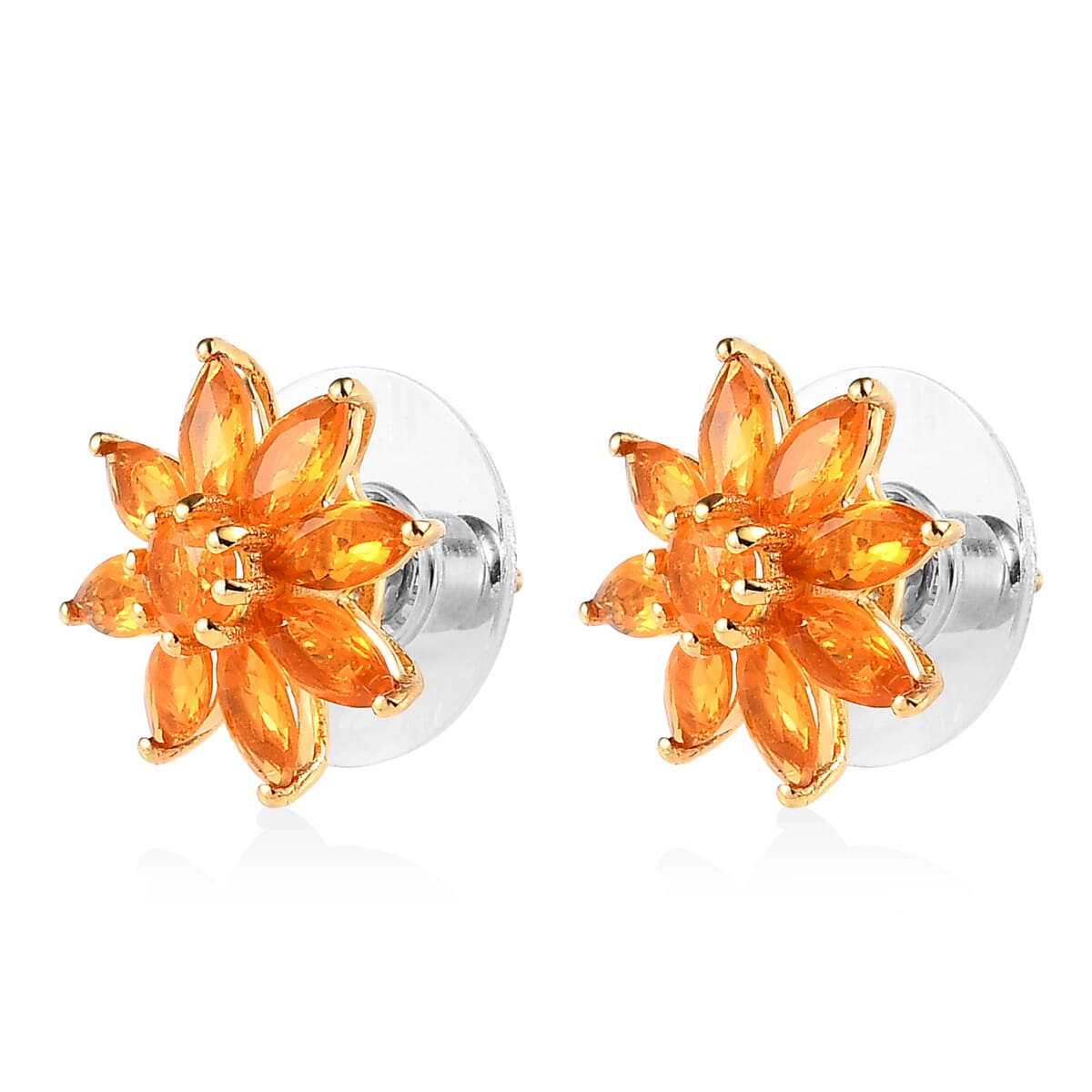 Jalisco Fire Opal Floral Stud Earrings in Vermeil Yellow Gold Over Sterling Silver 1.65 ctw image number 3