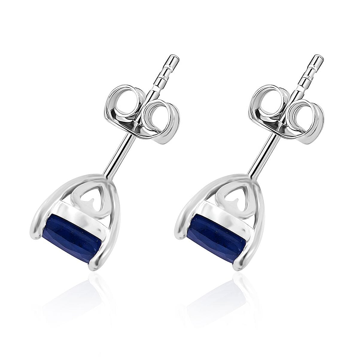 Madagascar Blue Sapphire (DF) Solitaire Stud Earrings in Platinum Over Sterling Silver 2.90 ctw