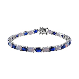 Madagascar Blue Sapphire (DF) and Ethiopian Welo Opal Bracelet in Platinum Over Sterling Silver (6.50 In) 10.80 ctw