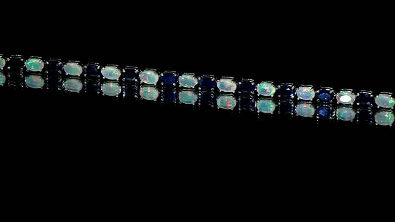 Madagascar Blue Sapphire (DF) and Ethiopian Welo Opal Bracelet in Platinum Over Sterling Silver (6.50 In) 11.10 ctw