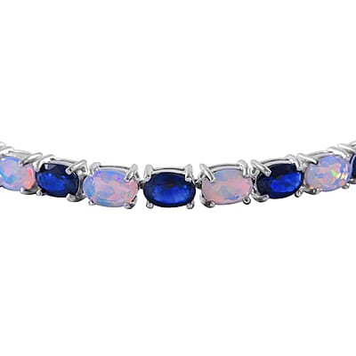 Madagascar Blue Sapphire (DF) and Ethiopian Welo Opal Bracelet in Platinum Over Sterling Silver (6.50 In) 10.80 ctw