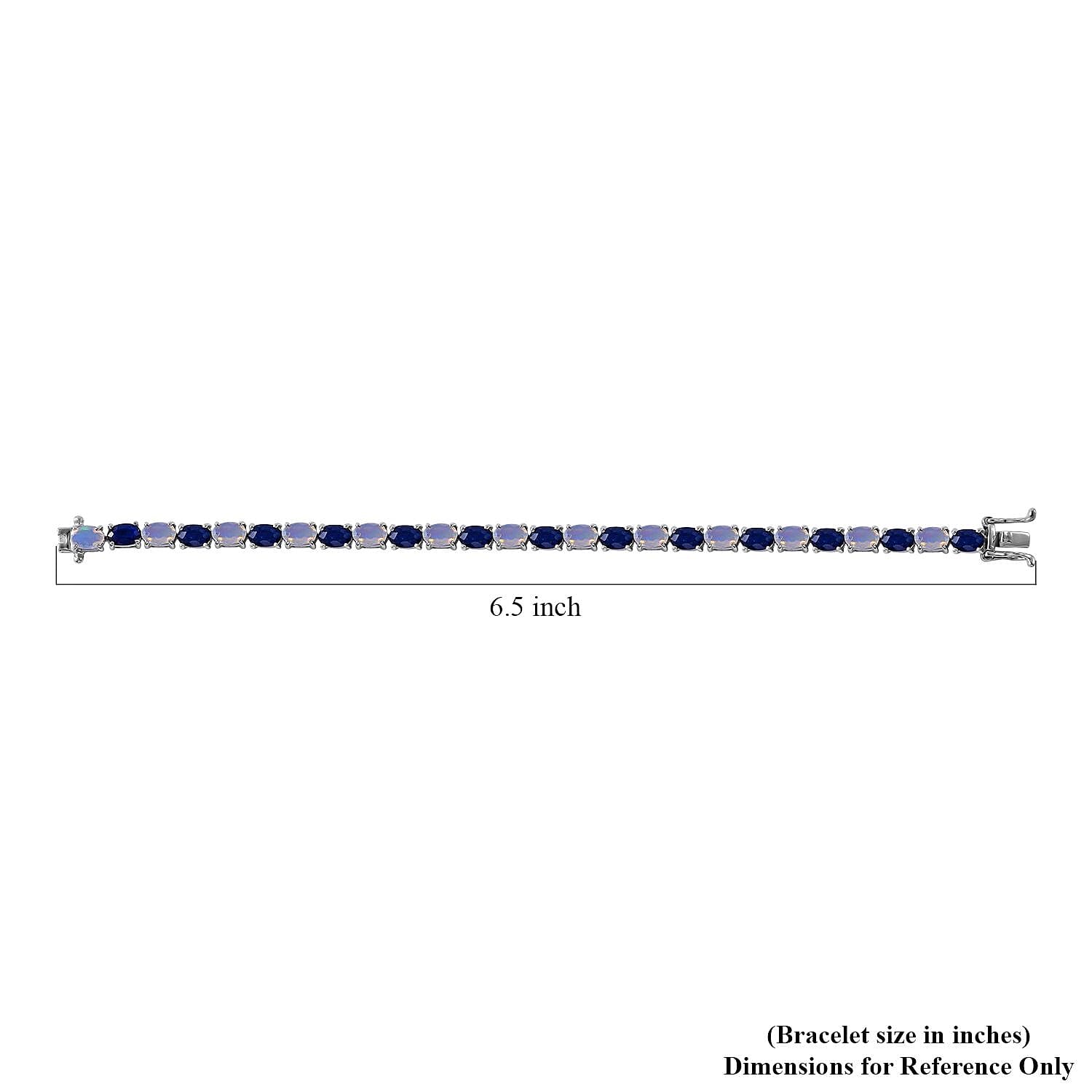 Madagascar Blue Sapphire (DF) and Ethiopian Welo Opal Bracelet in Platinum Over Sterling Silver (6.50 In) 10.80 ctw