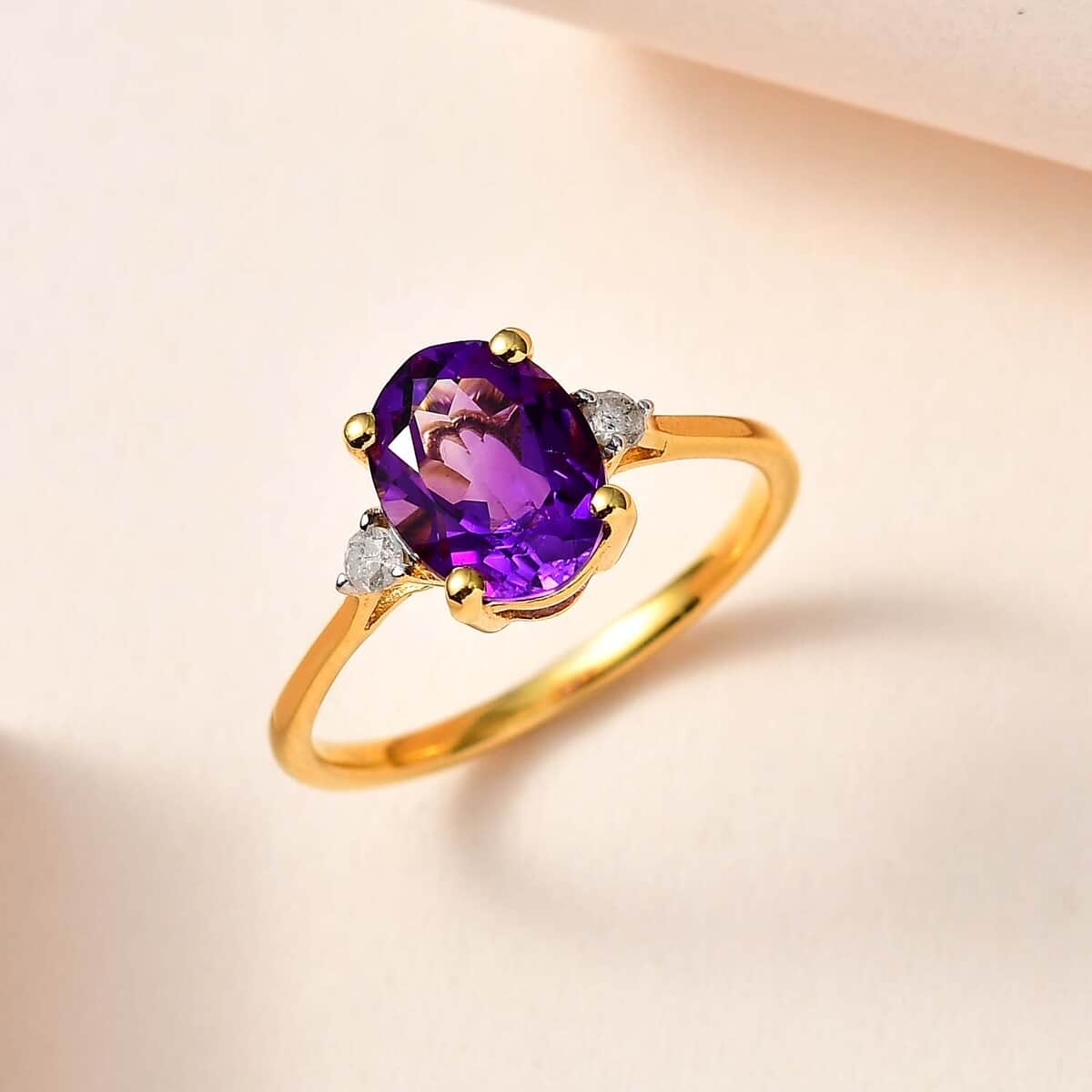 Lusaka Amethyst and Diamond Ring in Vermeil Yellow Gold Over Sterling Silver (Size 8.0) 1.85 ctw image number 1