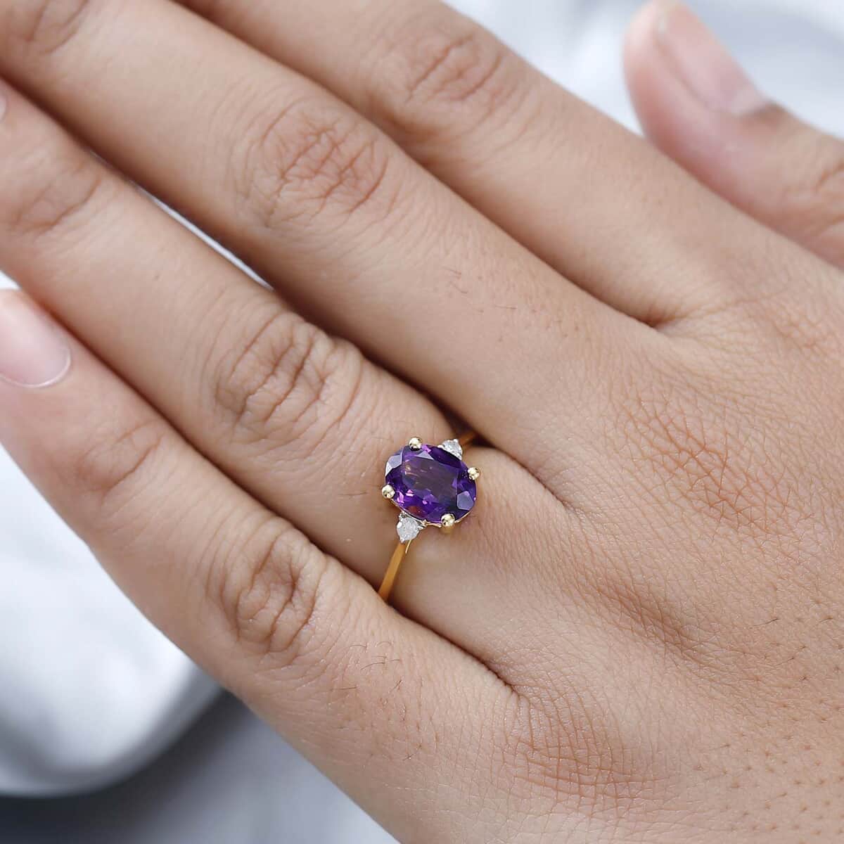 Lusaka Amethyst and Diamond Ring in Vermeil Yellow Gold Over Sterling Silver (Size 8.0) 1.85 ctw image number 2