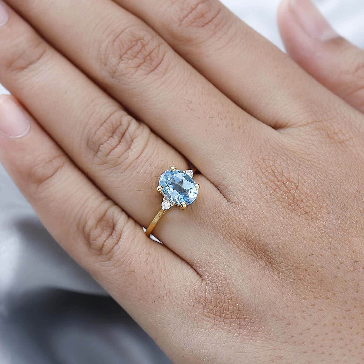 Swiss Blue Topaz and Diamond Ring in Vermeil Yellow Gold Over Sterling Silver (Size 7.0) 2.30 ctw image number 2