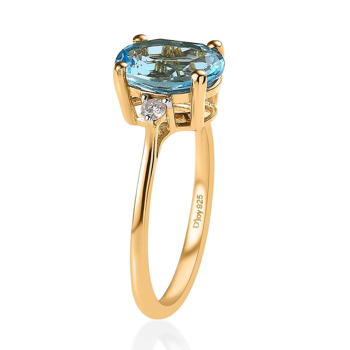 Swiss Blue Topaz and Diamond Ring in Vermeil Yellow Gold Over Sterling Silver (Size 7.0) 2.30 ctw image number 3
