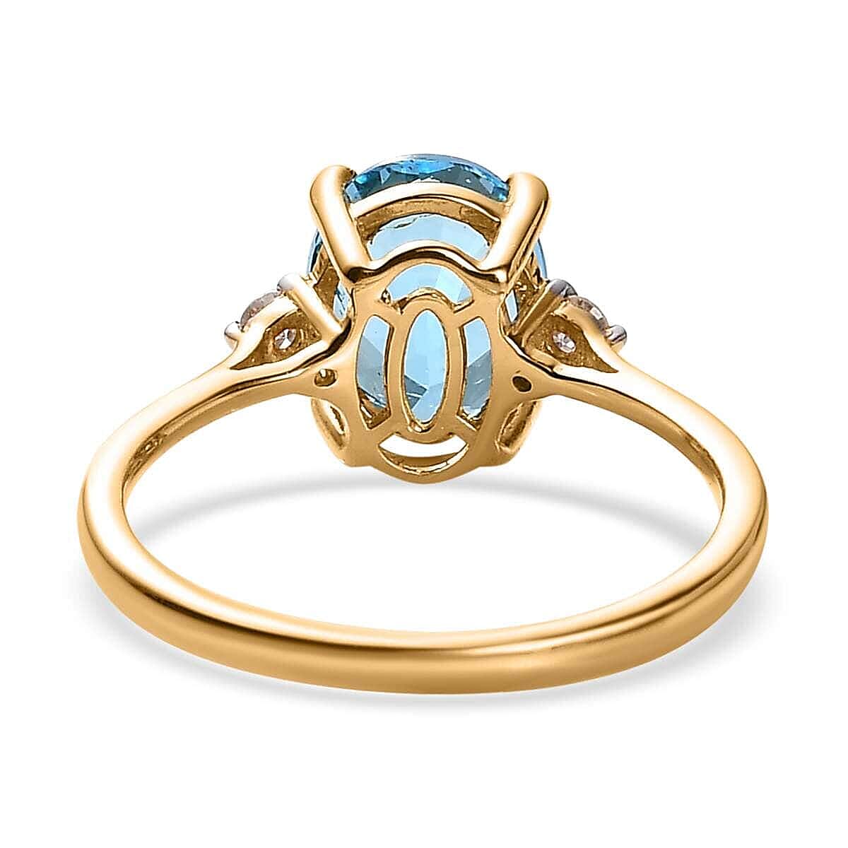 Swiss Blue Topaz and Diamond Ring in Vermeil Yellow Gold Over Sterling Silver (Size 7.0) 2.30 ctw image number 4