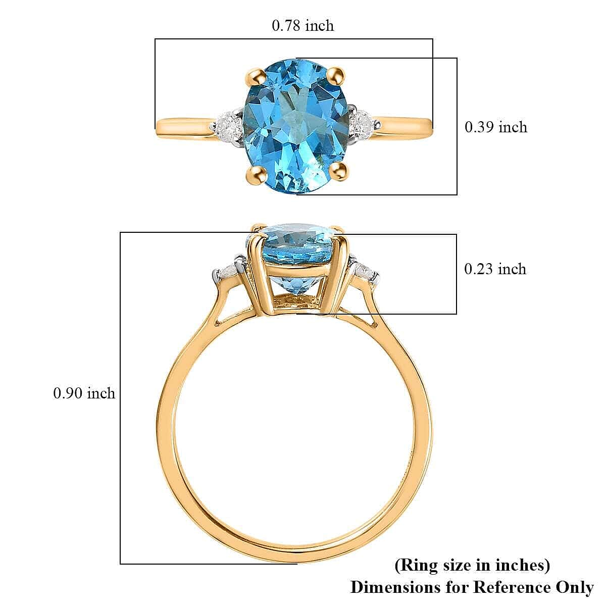 Swiss Blue Topaz and Diamond Ring in Vermeil Yellow Gold Over Sterling Silver (Size 7.0) 2.30 ctw image number 5