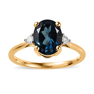 London Blue Topaz and Diamond Ring in Vermeil Yellow Gold Over Sterling Silver (Size 6.0) 2.25 ctw