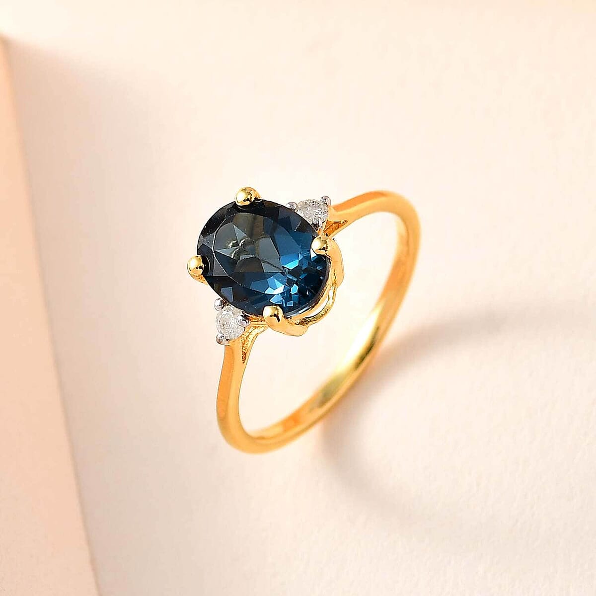 London Blue Topaz and Diamond Ring in Vermeil Yellow Gold Over Sterling Silver (Size 6.0) 2.25 ctw image number 1