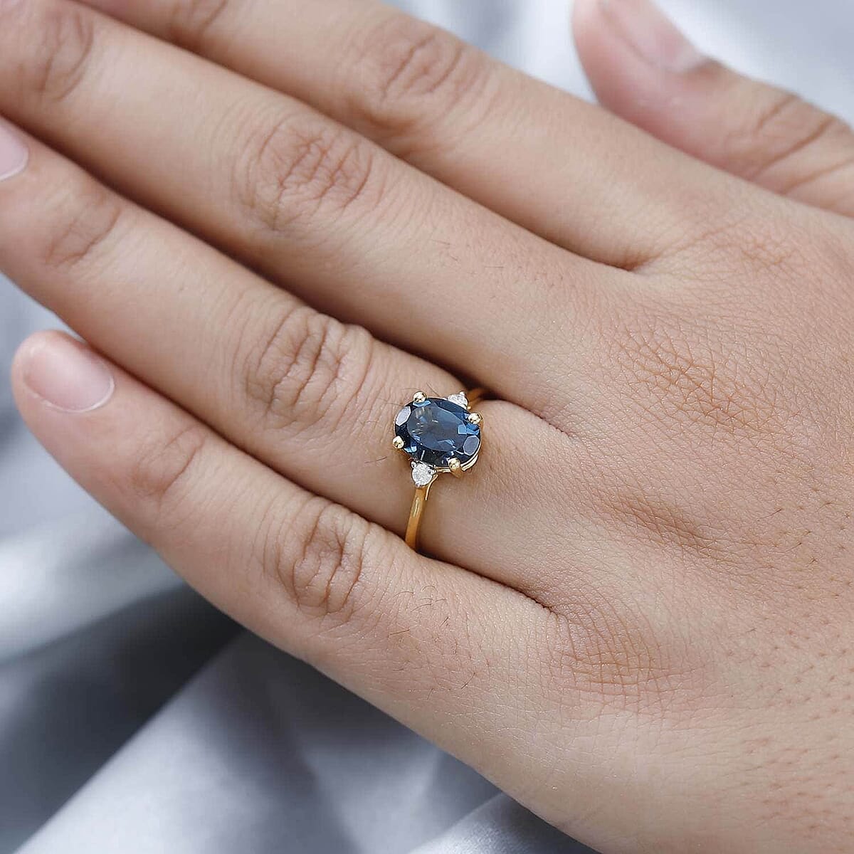 London Blue Topaz and Diamond Ring in Vermeil Yellow Gold Over Sterling Silver (Size 6.0) 2.25 ctw image number 2
