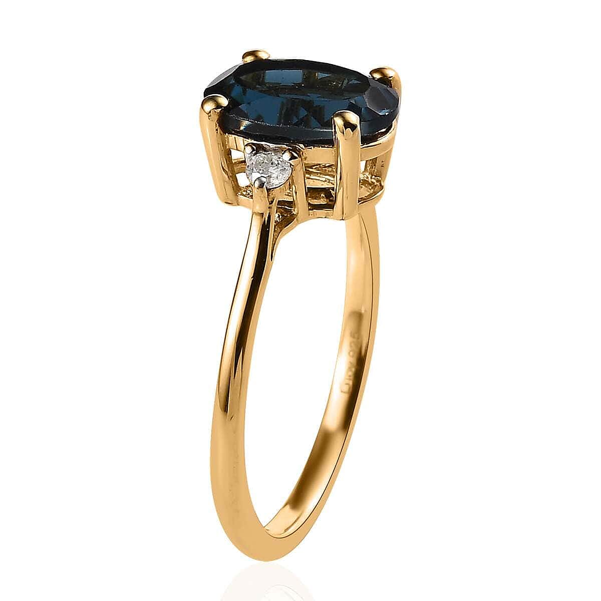 London Blue Topaz and Diamond Ring in Vermeil Yellow Gold Over Sterling Silver (Size 6.0) 2.25 ctw image number 3