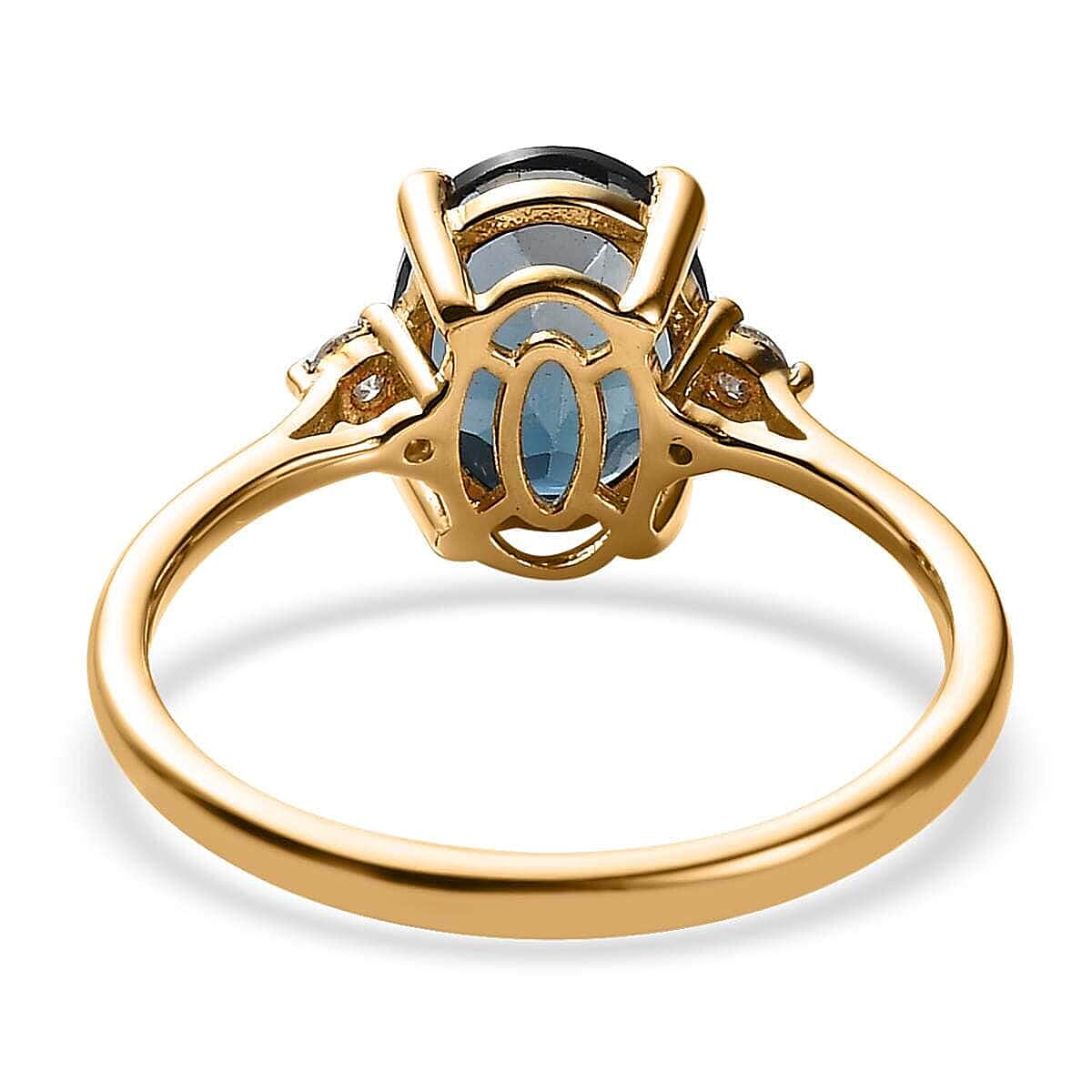 London Blue Topaz and Diamond Ring in Vermeil Yellow Gold Over Sterling Silver (Size 6.0) 2.25 ctw image number 4