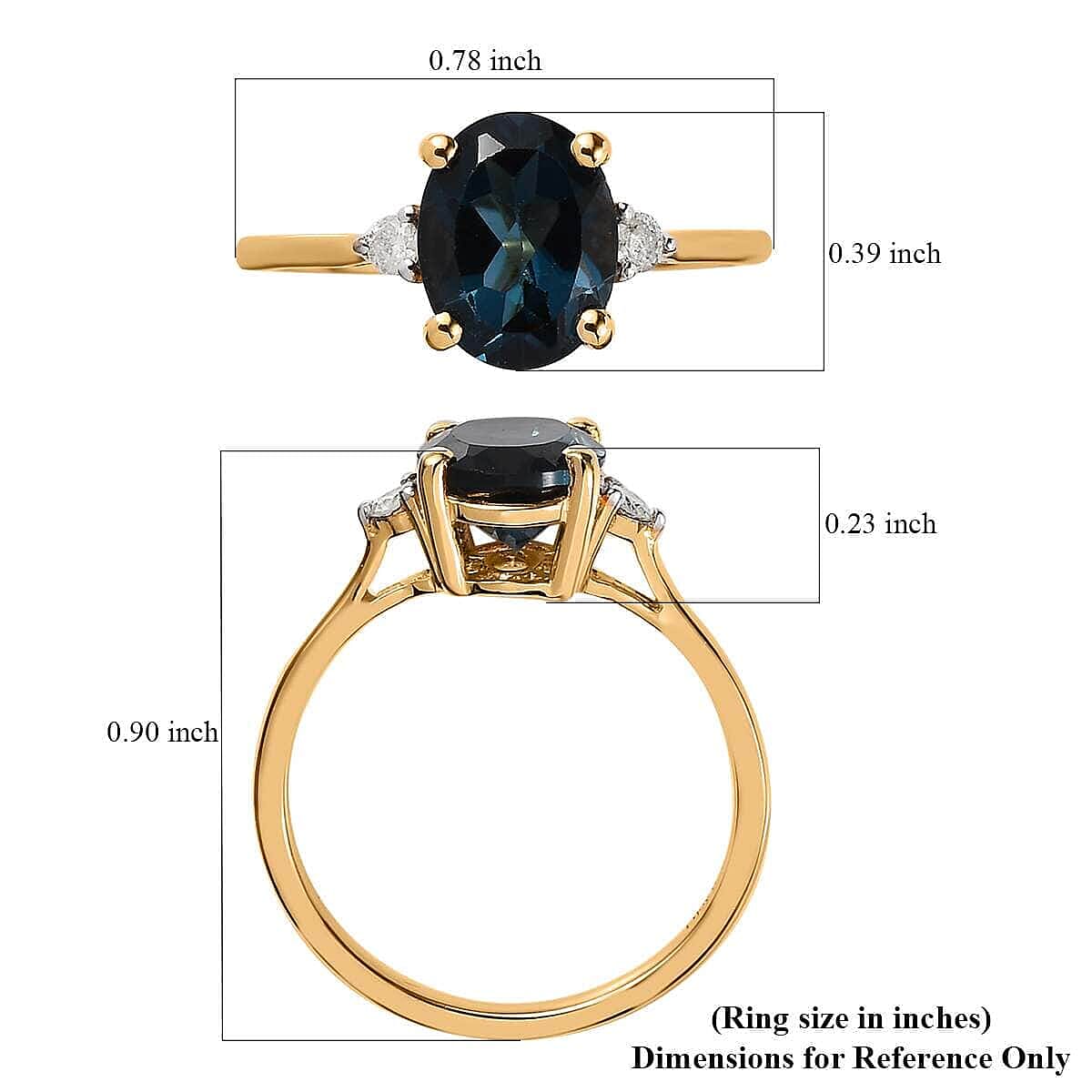London Blue Topaz and Diamond Ring in Vermeil Yellow Gold Over Sterling Silver (Size 6.0) 2.25 ctw image number 5