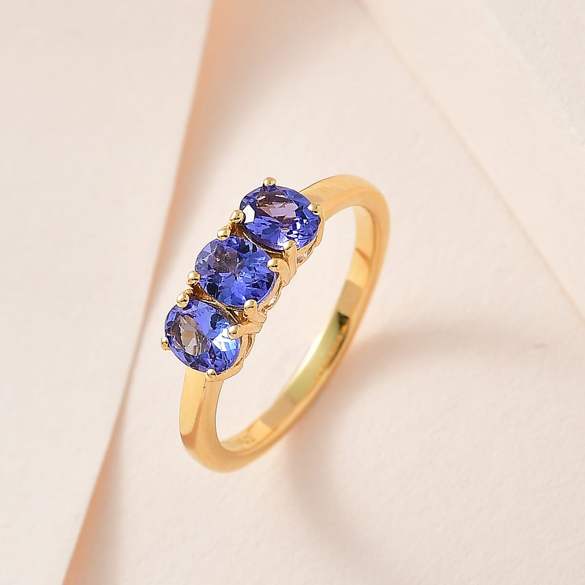 AAA Tanzanite 3 Stone Ring in Vermeil Yellow Gold Over Sterling Silver 1.00 ctw image number 1