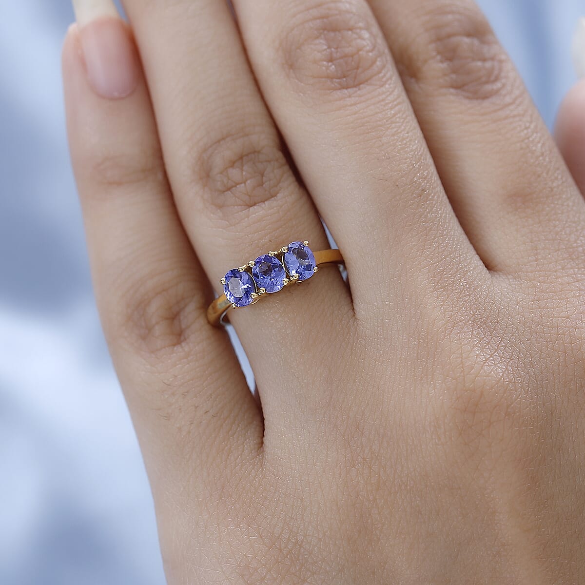 AAA Tanzanite 3 Stone Ring in Vermeil Yellow Gold Over Sterling Silver 1.00 ctw image number 2