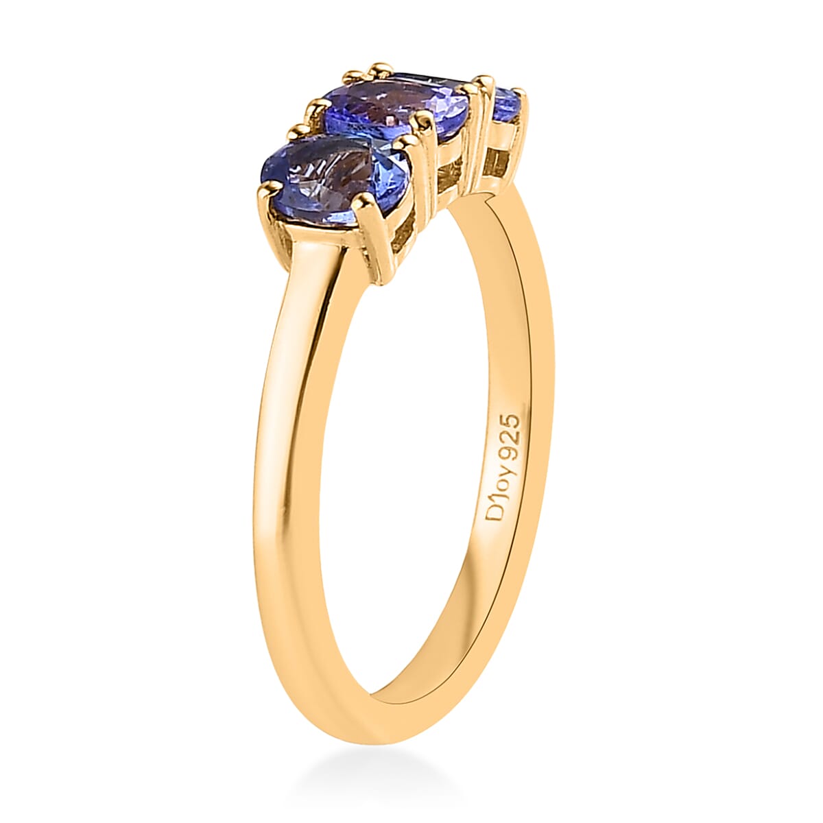 AAA Tanzanite 3 Stone Ring in Vermeil Yellow Gold Over Sterling Silver 1.00 ctw image number 3
