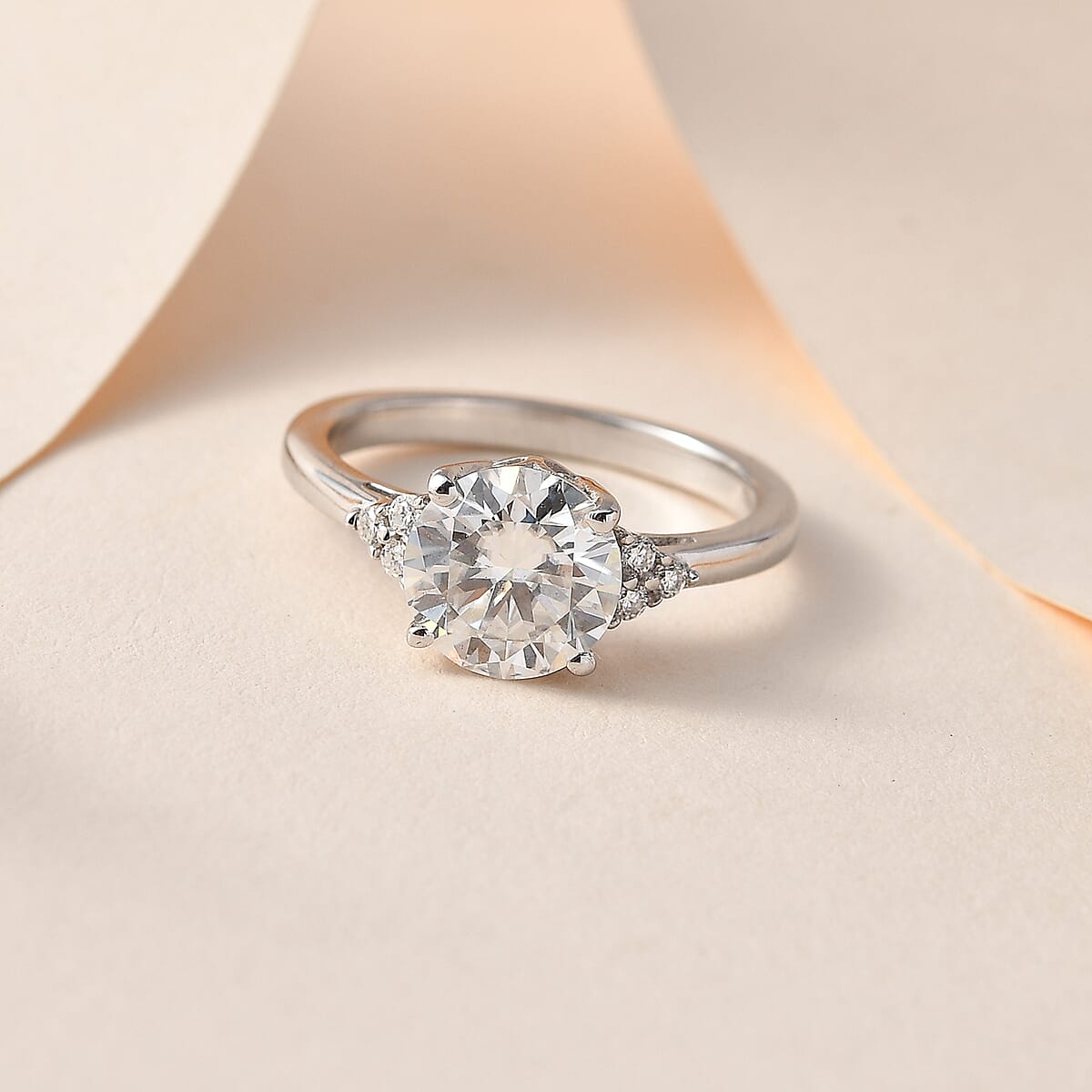 Moissanite (Rnd 8mm) Ring in Platinum Over Sterling Silver (Size 6.0) 1.80 ctw image number 1
