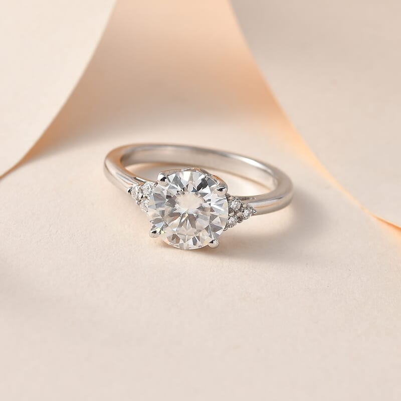 Moissanite Ring in Platinum Over Sterling Silver (Size 6.0) 1.80 ctw