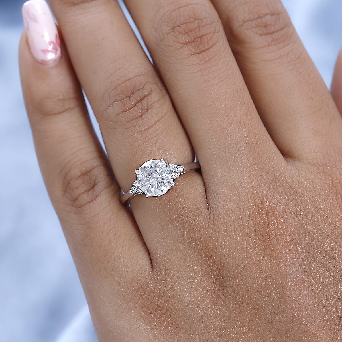 Moissanite (Rnd 8mm) Ring in Platinum Over Sterling Silver (Size 6.0) 1.80 ctw image number 2
