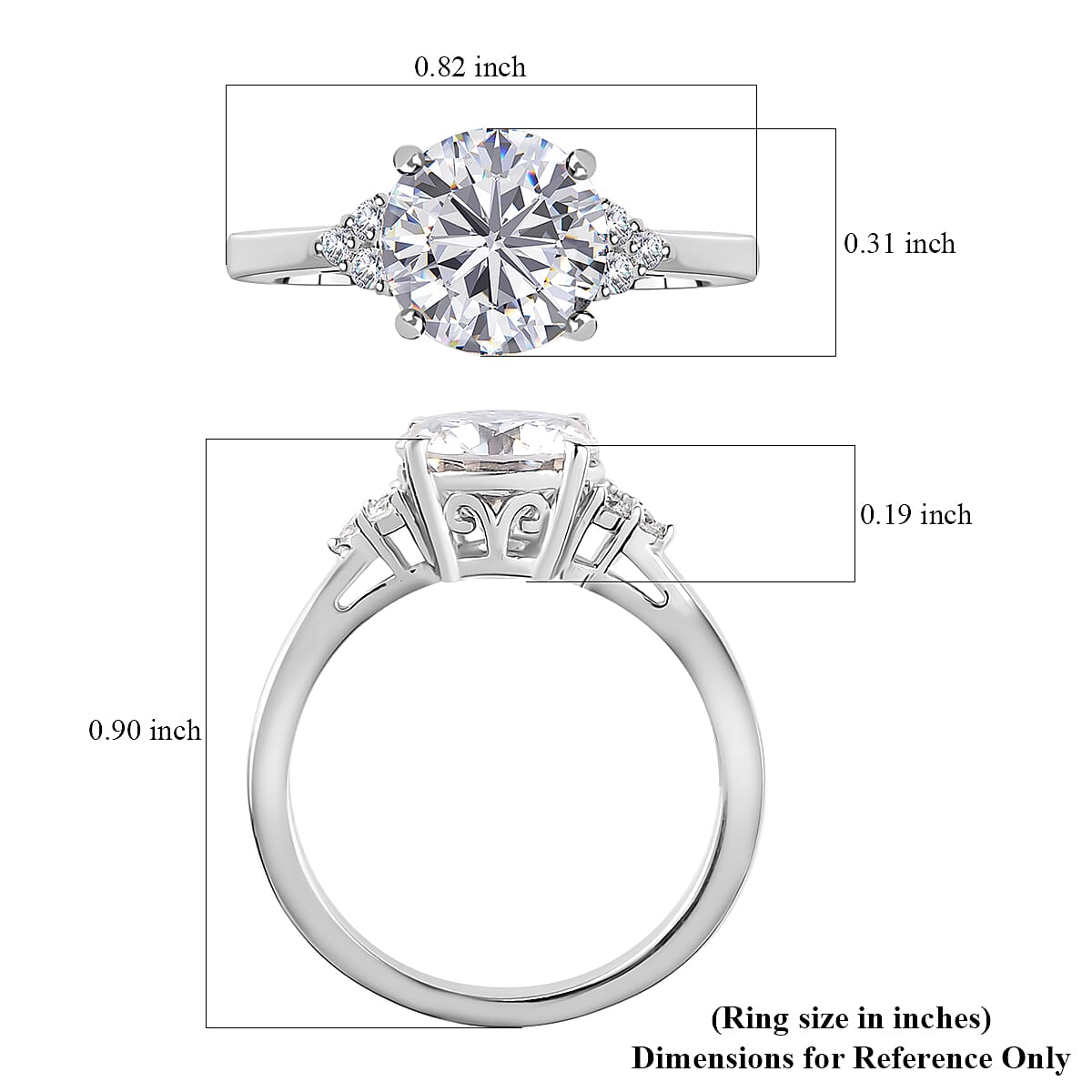 Moissanite (Rnd 8mm) Ring in Platinum Over Sterling Silver (Size 6.0) 1.80 ctw image number 5