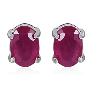 Mozambique Ruby Solitaire Stud Earrings in Platinum Over Sterling Silver 1.25 ctw
