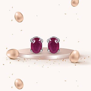 Mozambique Ruby Solitaire Stud Earrings in Platinum Over Sterling Silver 1.25 ctw