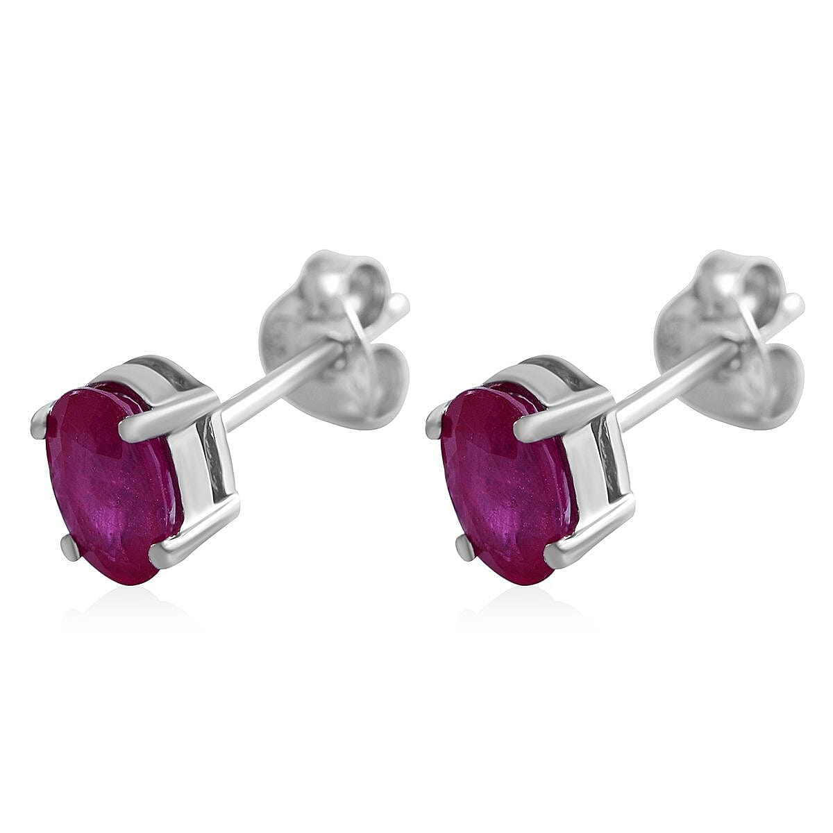 Mozambique Ruby Solitaire Stud Earrings in Platinum Over Sterling Silver 1.25 ctw image number 3
