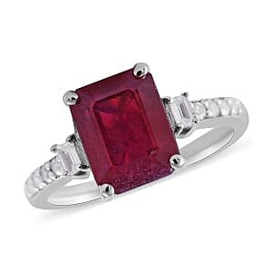 Premium Niassa Ruby (FF) and White Zircon Ring in Platinum Over Sterling Silver (Size 10.0) 3.75 ctw
