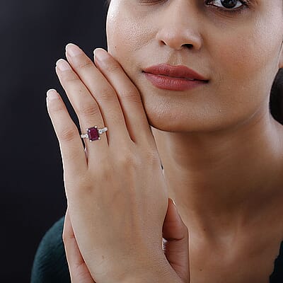 Premium Niassa Ruby (FF) and White Zircon Ring in Platinum Over Sterling Silver (Size 10.0) 3.75 ctw