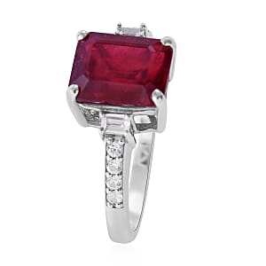 Premium Niassa Ruby (FF) and White Zircon Ring in Platinum Over Sterling Silver (Size 10.0) 3.75 ctw