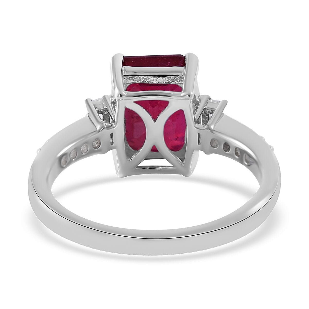 Premium Niassa Ruby (FF) and White Zircon Ring in Platinum Over Sterling Silver (Size 10.0) 3.75 ctw image number 3