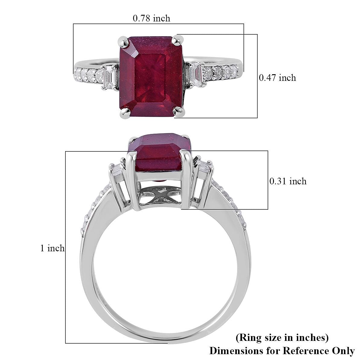 Premium Niassa Ruby (FF) and White Zircon Ring in Platinum Over Sterling Silver (Size 10.0) 3.75 ctw image number 4