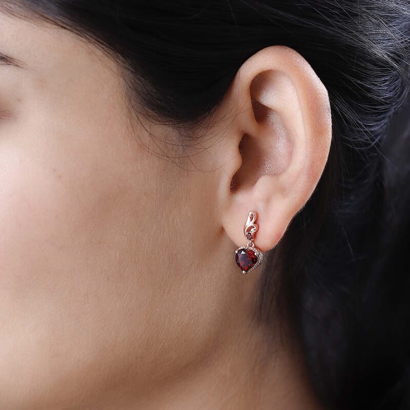 Mozambique Garnet Dangling Earrings in Vermeil Rose Gold Over Sterling Silver 3.00 ctw