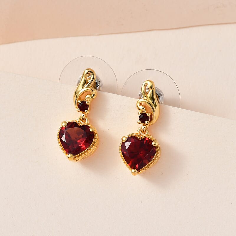 D'Joy Mozambique Garnet 2.90 ctw Dangling Earrings in Vermeil Yellow Gold Over Sterling Silver 