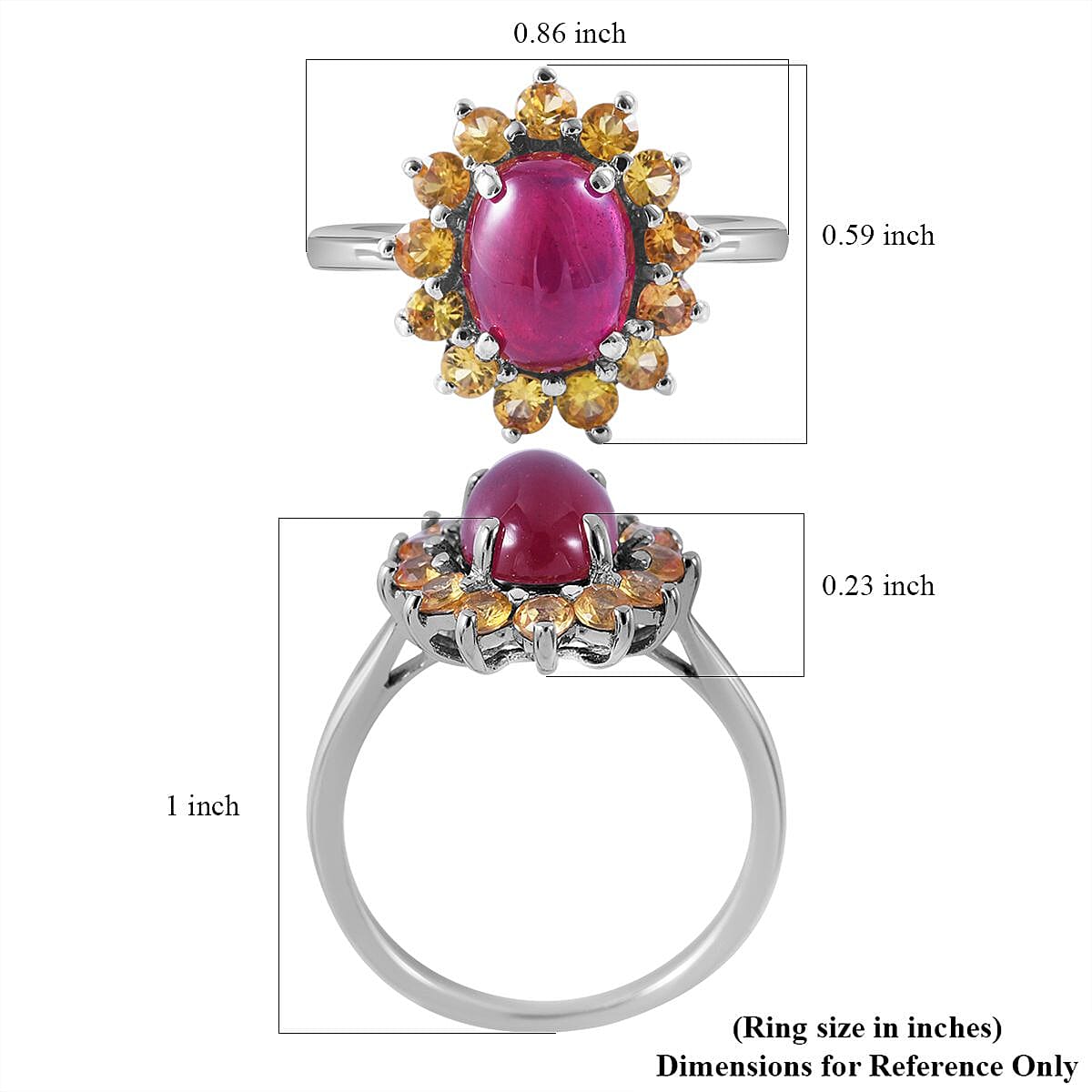 African Ruby and Yellow Sapphire Sunburst Ring in Platinum Over Sterling Silver 4.10 ctw image number 4