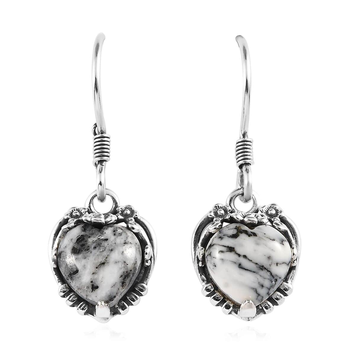 Artisan Crafted White Buffalo Heart Dangle Earrings in Sterling Silver 5.40 ctw image number 0