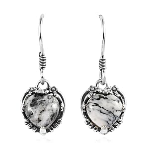 Artisan Crafted White Buffalo Heart Dangle Earrings in Sterling Silver 5.40 ctw