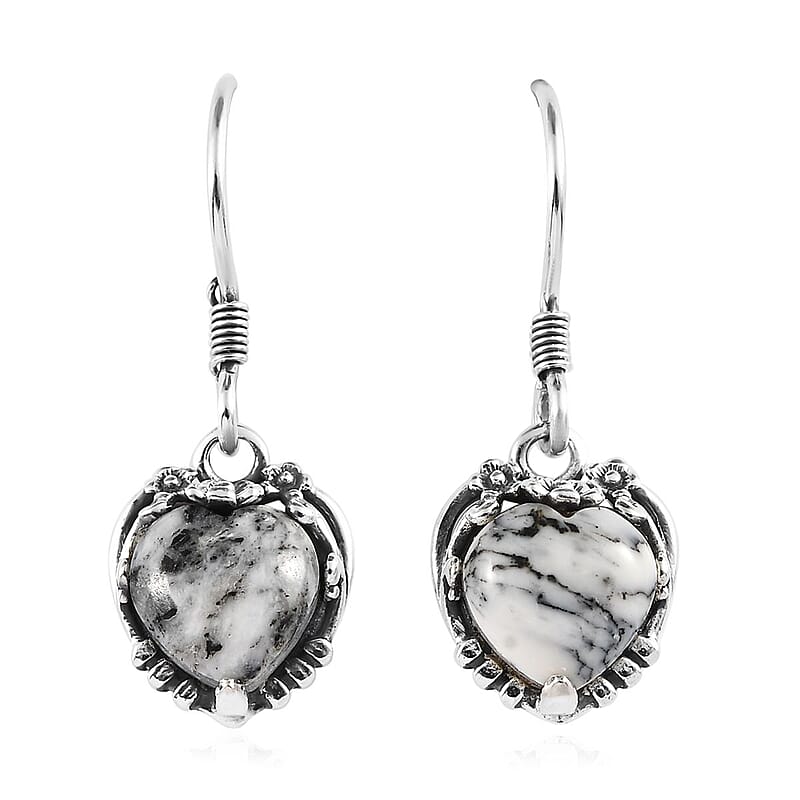 Artisan Crafted White Buffalo Heart Dangle Earrings in Sterling Silver 5.40 ctw