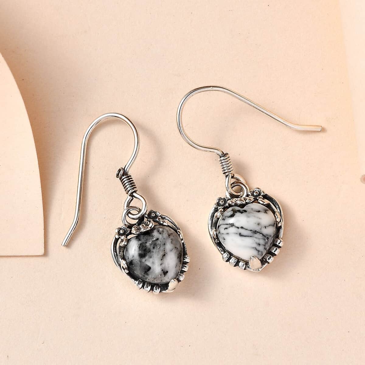 Artisan Crafted White Buffalo Heart Dangle Earrings in Sterling Silver 5.40 ctw image number 1