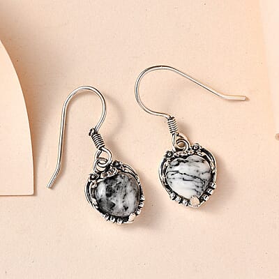 Artisan Crafted White Buffalo Heart Dangle Earrings in Sterling Silver 5.40 ctw